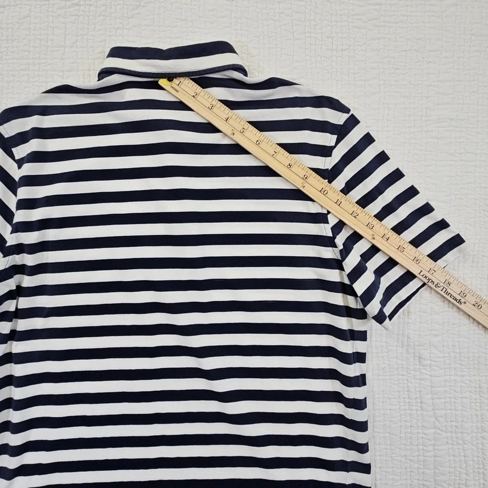 Polo Ralph Lauren Navy Blue Stripe Polo Shirt Men's M Medium Short Sleeve EUC LN